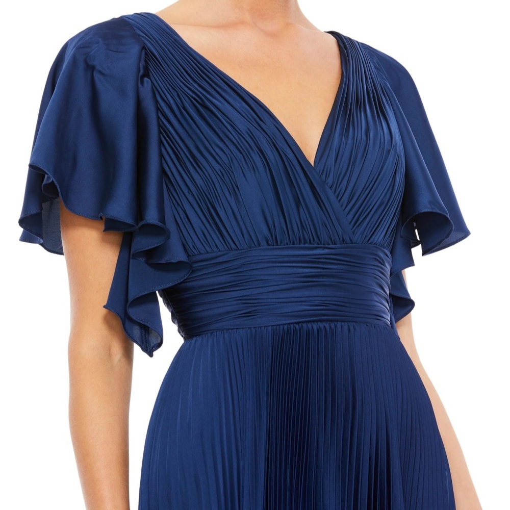 Mac duggal pleaded midi dress flowwy sleeves built i bra size 6 cocktail party - Picture 2 of 16